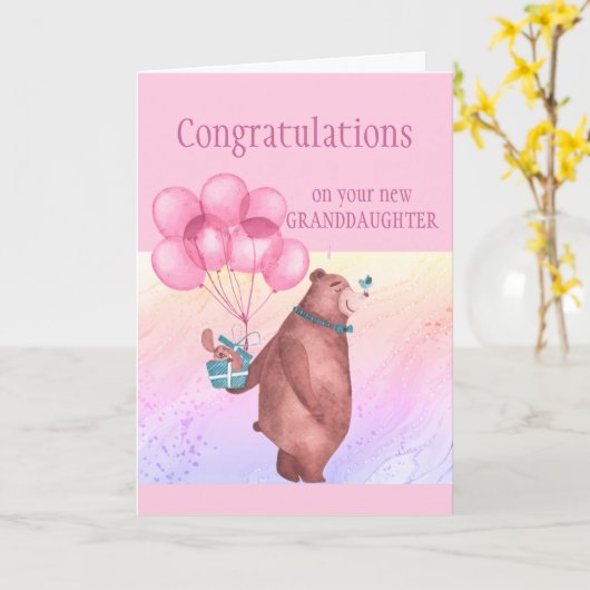 Gefeliciteerd, Baby Girl FunTeddy Beer Balloon Kaart (Gele Bloem)