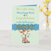Gefeliciteerd baby jongen schattig giraffe blauw kaart (Gele Bloem)