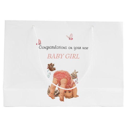 Gefeliciteerd Baby Meisje Roze Broekje Vlinders  Groot Cadeauzakje (Achterkant)