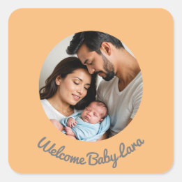 Gefeliciteerd baby peach welkomstfoto vierkante sticker