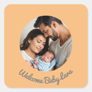 Gefeliciteerd baby peach welkomstfoto vierkante sticker