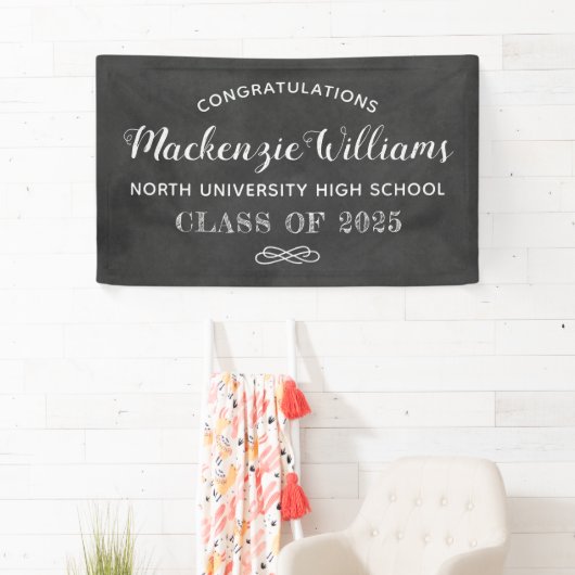Gefeliciteerd Black Chalkboard Graduation Party Spandoek (Insitu)