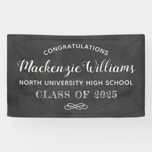 Gefeliciteerd Black Chalkboard Graduation Party Spandoek (Horizontaal)