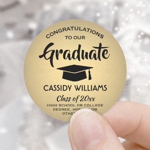 Gefeliciteerd, Black & Gold Faux Folie Afstuderen Ronde Sticker