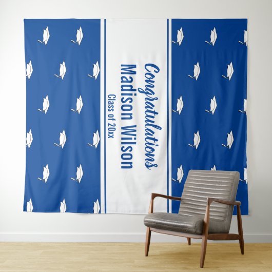 Gefeliciteerd Blauw en Wit Namensdiploma Wandkleed (In Situ (horizontaal))