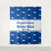 Gefeliciteerd Blauw en Wit Namensdiploma Wandkleed (Voorkant)