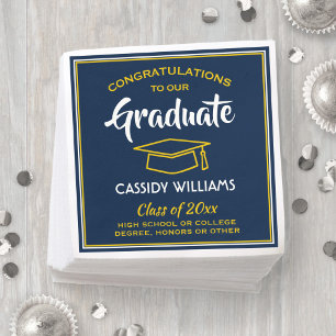 Gefeliciteerd Blauwe Gele Gele GraduPartij Servet