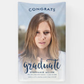 Gefeliciteerd Blauwe Script Foto Afstuderen Spandoek (Verticaal)
