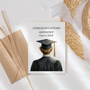 Gefeliciteerd Blonde Man Afstuderen in Black Gown Bedankkaart
