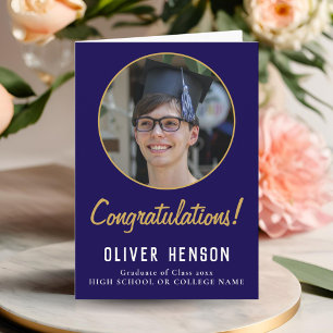 Gefeliciteerd Blue Afstuderen Foto Afstuderen Kaart