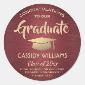 Gefeliciteerd Bordeauxrood en Goud Afstuderen Ronde Sticker (Voorkant)
