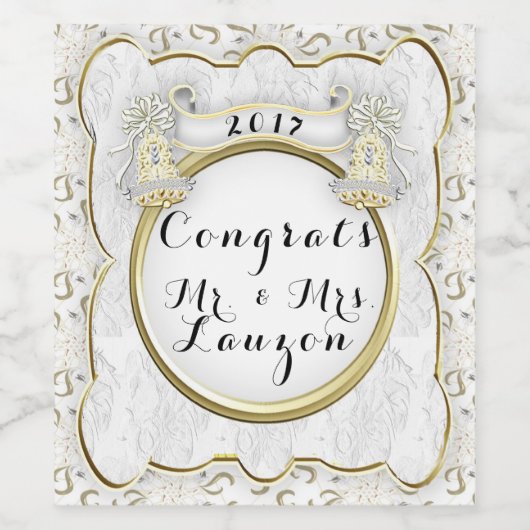 GEFELICITEERD BRUILOFT 2 WIJN ETIKET FLES (Enkel label)