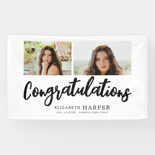 Gefeliciteerd Brush Script 2 Foto Afstuderen Spandoek (Horizontaal)