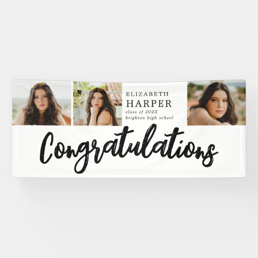 Gefeliciteerd Brush Script 3 Foto Afstuderen Spandoek (Horizontaal)