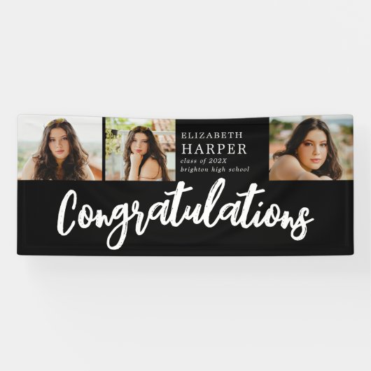 Gefeliciteerd Brush Script 3 Foto Afstuderen Spandoek (Horizontaal)