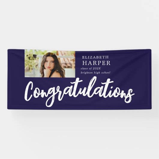 Gefeliciteerd Brush Script Foto Afstuderen Spandoek (Horizontaal)