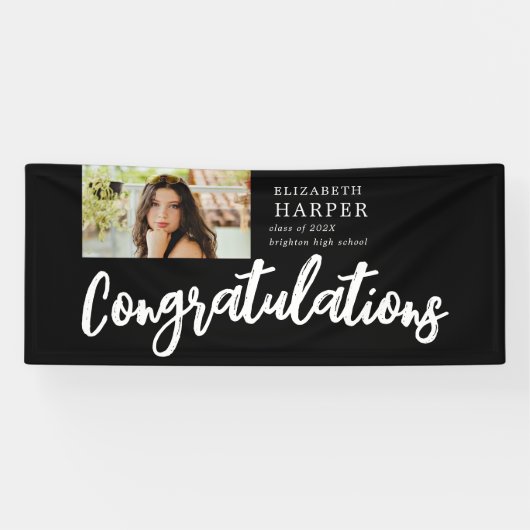 Gefeliciteerd Brush Script Foto Afstuderen Spandoek (Horizontaal)