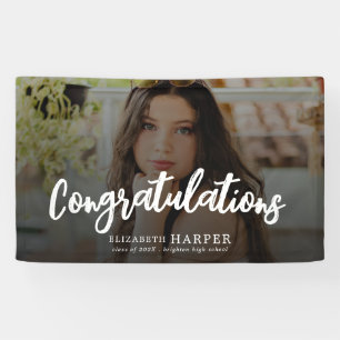 Gefeliciteerd Brush Script Foto Afstuderen Spandoek