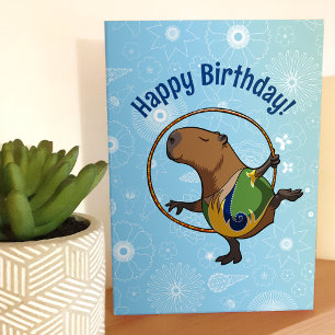 Gefeliciteerd! Capybara Gymnast Met Hoepel Cartoon Kaart