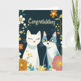 Gefeliciteerd Cats Flowers Schattige Feestdagen Kaart