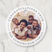 Gefeliciteerd Classic Simple Family Foto Bedankjes Labels (Voorkant)