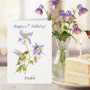 Gefeliciteerd Columbine met Hummingbird, 65 jaar! Kaart