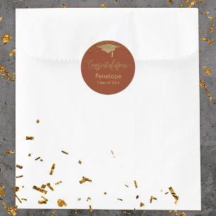 Gefeliciteerd Confetti Afstuderen Terracotta Ronde Sticker