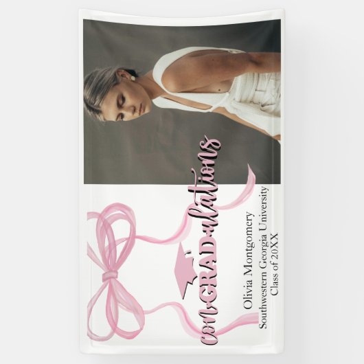 Gefeliciteerd Coquette Bow Photo Afstuderen Spandoek (Verticaal)