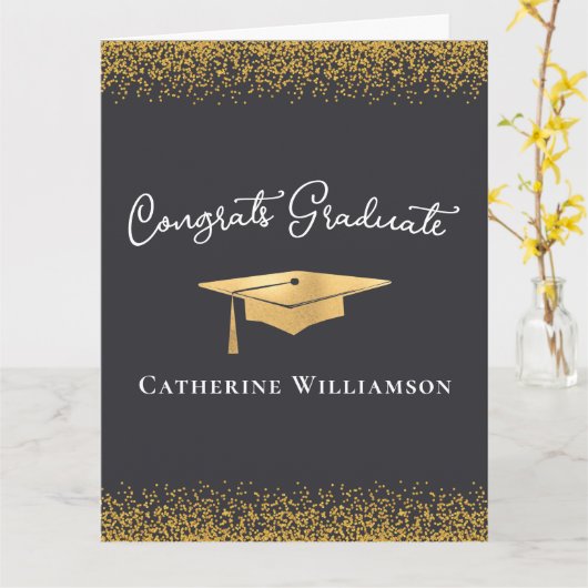 Gefeliciteerd Custom Elegant Gold Afstuderen Kaart (Gele Bloem)
