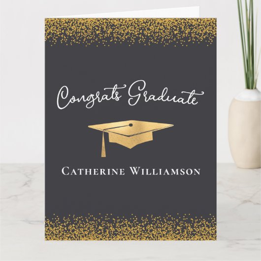 Gefeliciteerd Custom Elegant Gold Afstuderen Kaart (Voorkant)