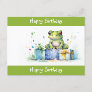 Gefeliciteerd Cute Groene kikker met ingepakte cad Briefkaart