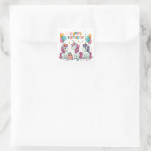 Gefeliciteerd Cute Unicorns Viering Vierkante Sticker (Tas)