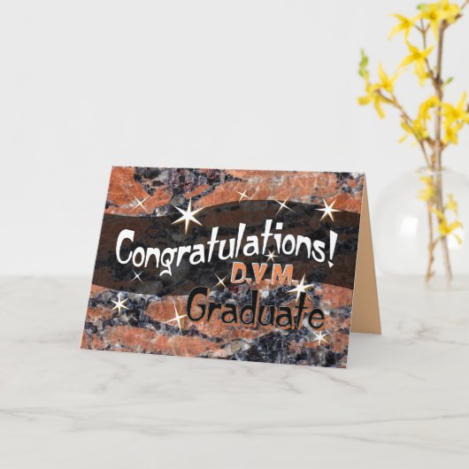 Gefeliciteerd, D.V.M. Afstuderen Oranje en Black Kaart (Gele Bloem)