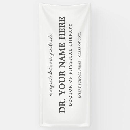 Gefeliciteerd Doctor in de Fysieke Behandeling DPT Spandoek (Verticaal)