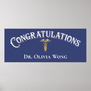 Gefeliciteerd Doctor Physician Caduceus Gold Poster