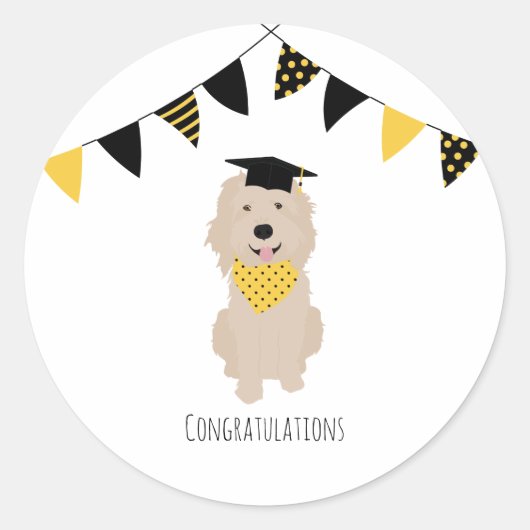 Gefeliciteerd Doodle Dog Graduation Cap Ronde Sticker (Voorkant)