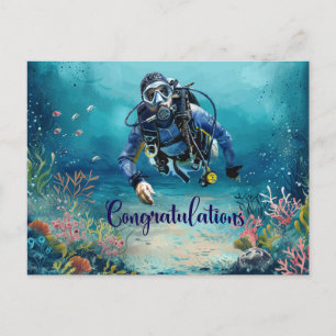 Gefeliciteerd duiker duiken onder de zee briefkaart