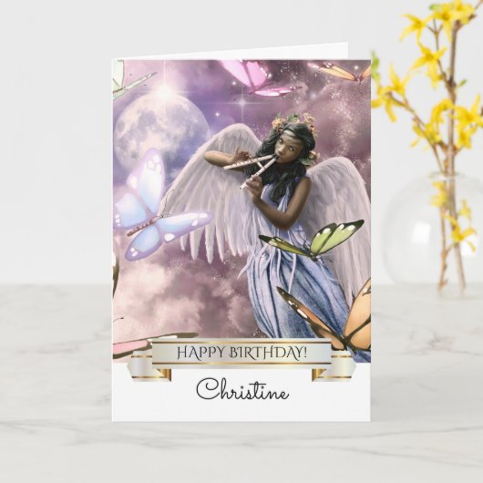 Gefeliciteerd. Engel met Vlinders Kaart (Gele Bloem)