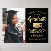 Gefeliciteerd Foto Elegant Black en Gold Afstudere Poster (Voorkant)