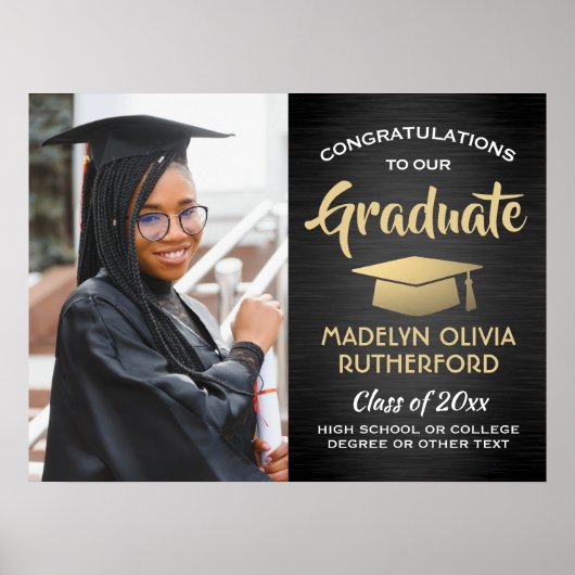 Gefeliciteerd Foto geborsteld Zwart en Goud Afstud Poster (Voorkant)