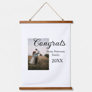 Gefeliciteerd gefeliciteerd voeg familienaam foto hangend wandkleed