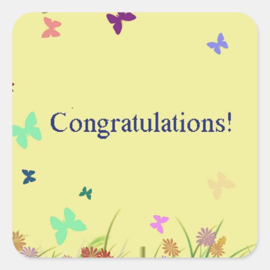 Gefeliciteerd gele vlinder achtergrond vierkante sticker (Voorkant)