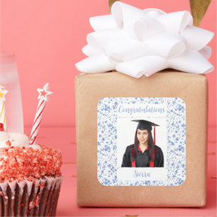 Gefeliciteerd gepersonaliseerde foto tekst sterren vierkante sticker