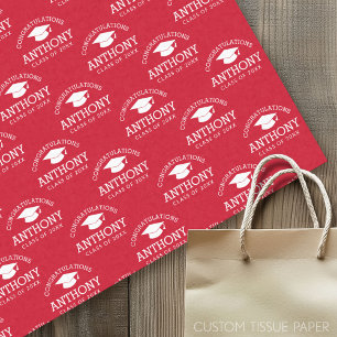 Gefeliciteerd Geslaagd Afstudeerhoed rood wit Tissuepapier