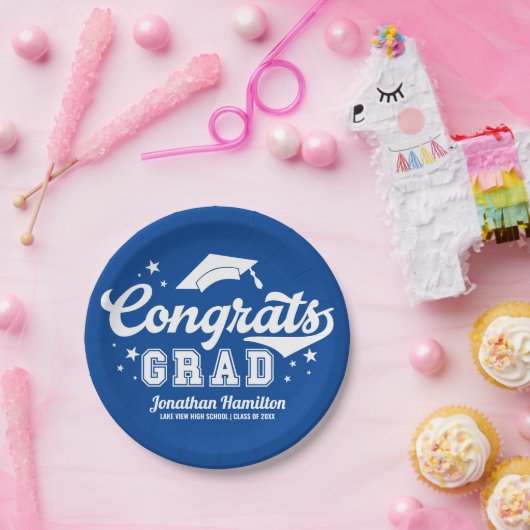 Gefeliciteerd Geslaagd Blauwe Afstudeerfeestje  Papieren Bordje (Feest)