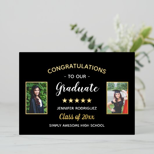 Gefeliciteerd Geslaagd Maatwerk 2 Foto Afstuderen Folie Uitnodiging (Staand Voorkant)