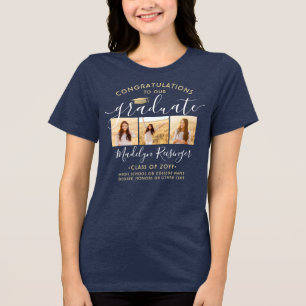 Gefeliciteerd Geslaagd Moderne 3 Foto Afstuderen Tri-Blend Shirt