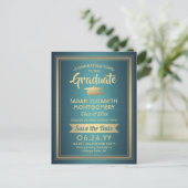 Gefeliciteerd Geslaagd Teal & Goud Datum Bewaren F Aankondigingskaart (Staand voorkant)