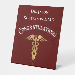 Gefeliciteerd Gold Caduceus Dentist Dental Reclamebord Met Voetstuk