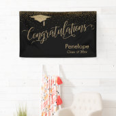 Gefeliciteerd Gold Confetti Afstuderen Black Spandoek (Insitu)